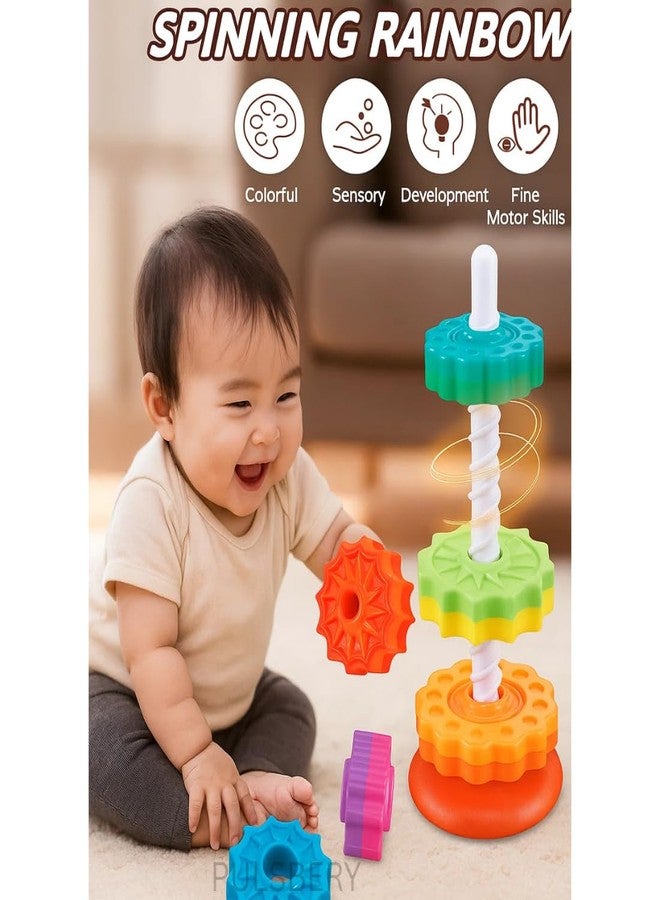 PULSBERY Spinning Stacking Tower for 3+ Kids,Creative Playtime with Rainbow Stacks and Fun with Colorful Gears,Ring Sorting and Learning Through Play,BPA-Free, Non-Toxic (multicolour-8pcs) - Image 3